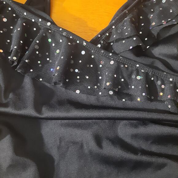 Longitude Womens Black One Piece Swimsuit With Sequined Ruffle Straps Size 10 - Picture 3 of 6